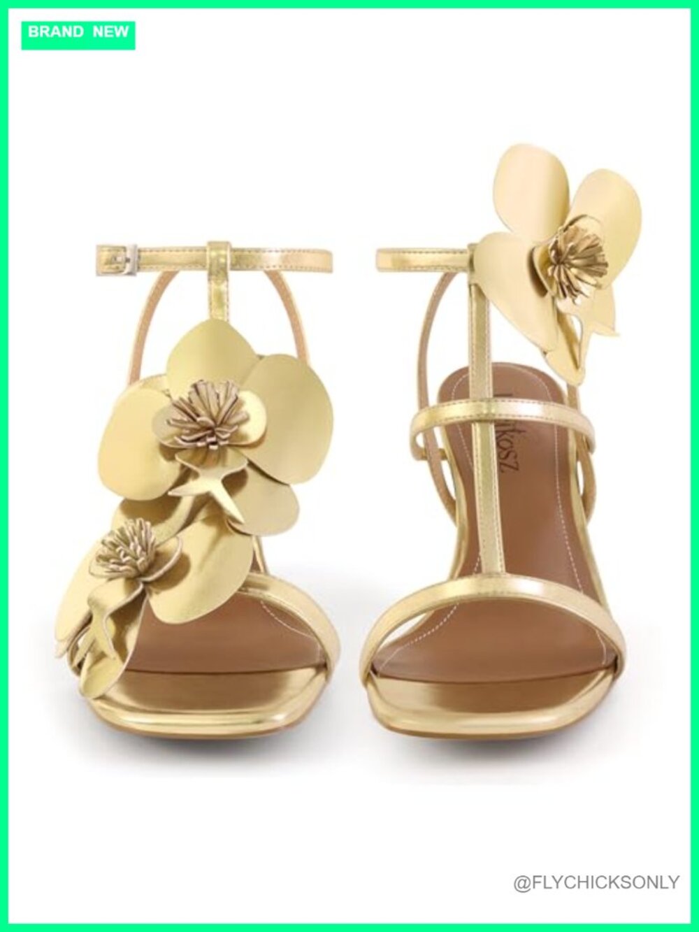 Floral Strappy High Heels Square Toe Faux Leather Dressy Sandals